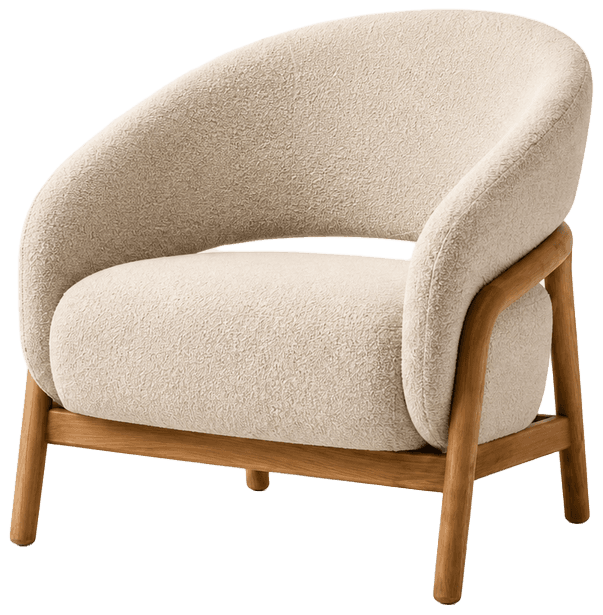 Cream upholstered lounge chair with wood legs